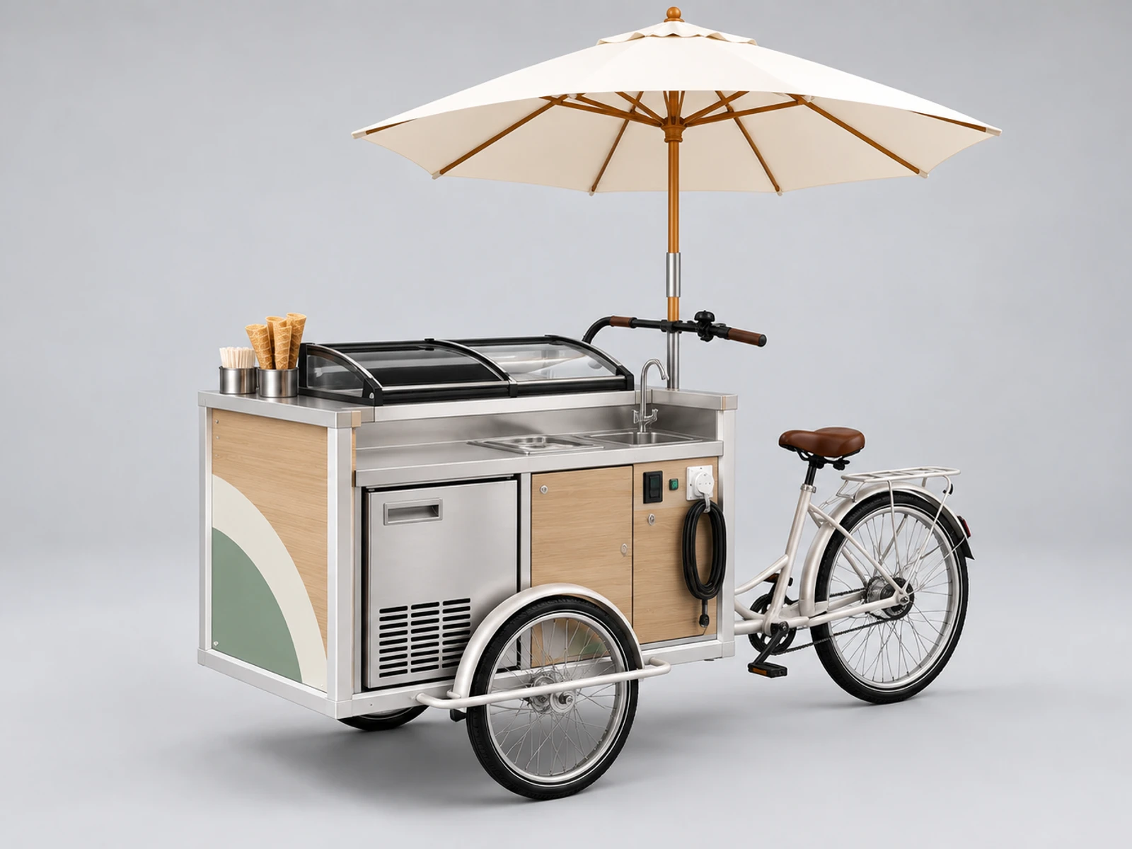 Wood Ice Cream Cart with Artisan Gelato Display staff-side equipment, utilities, and storage view