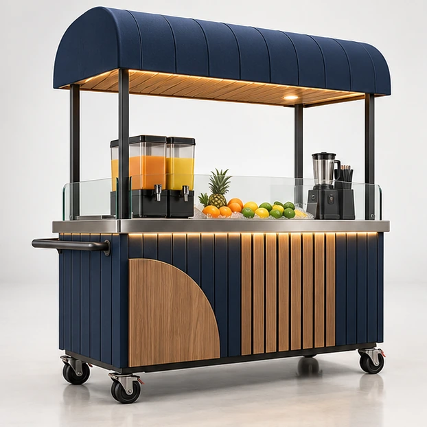 Compact Market Juice Cart with Handwash Sink main three-quarter product rendering