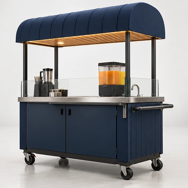 Compact Market Juice Cart with Handwash Sink opposite angle showing its complete footprint and display layout