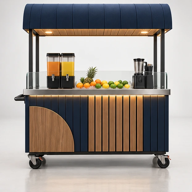 Compact Market Juice Cart with Handwash Sink customer-facing service and display view