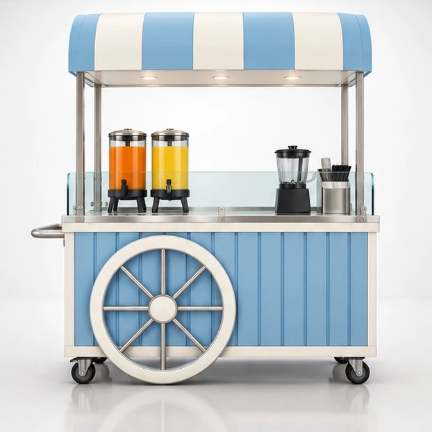 Event Juice Cart with Battery-Powered Equipment Bay customer-facing service and display view