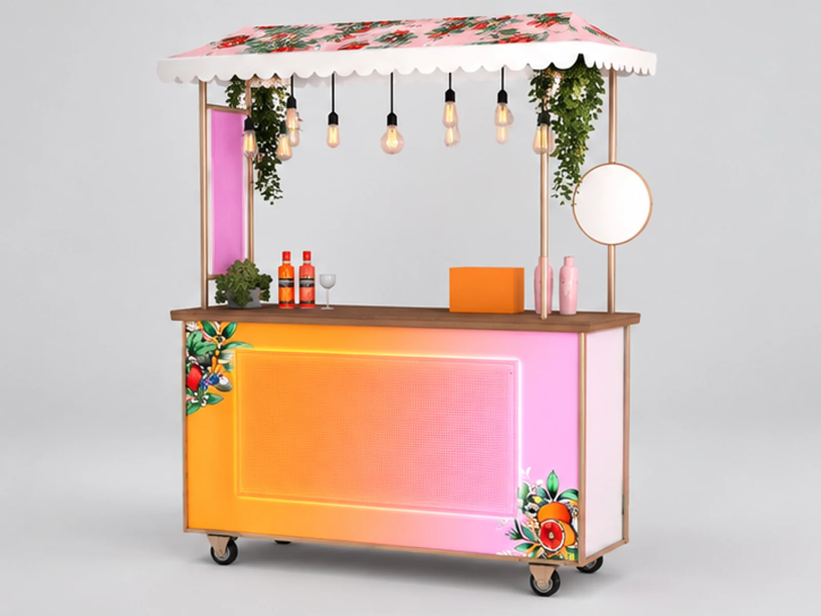Fantastic juice cart design outdoor use mobile beverage trolley for sale opposite angle and overall footprint