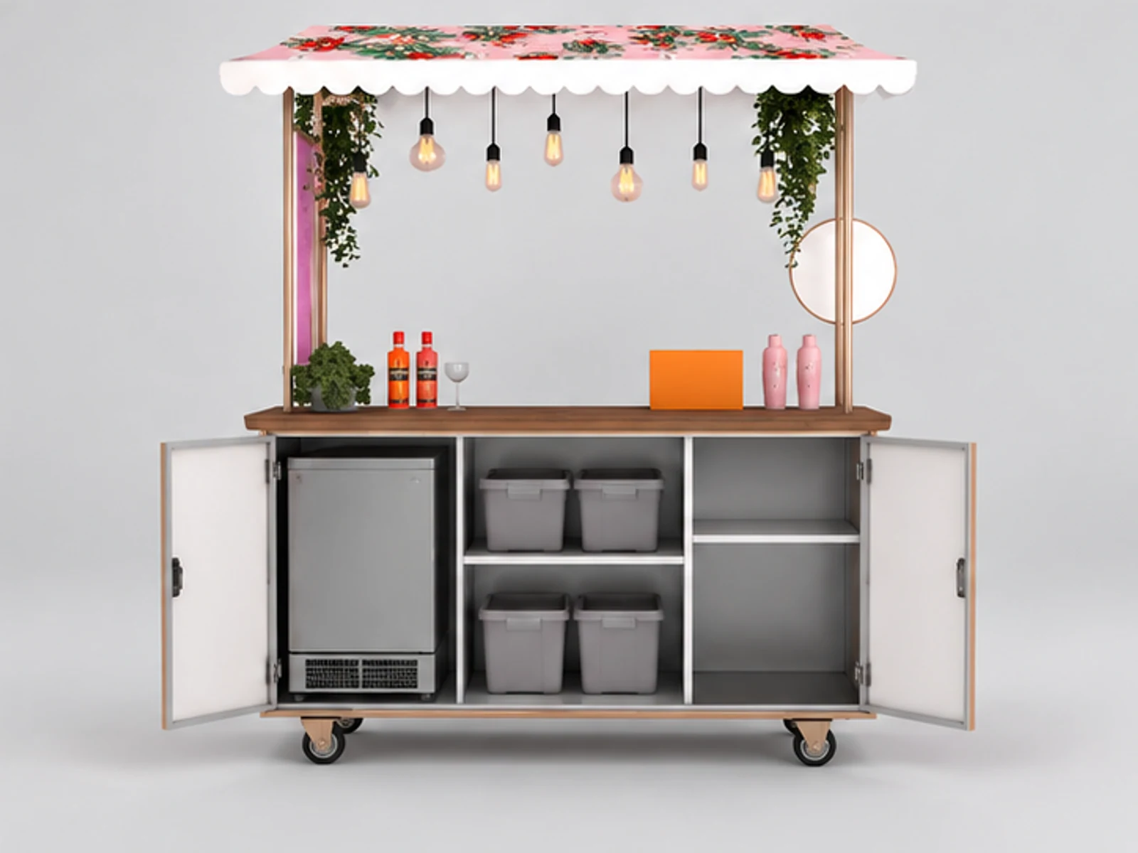 Fantastic juice cart design outdoor use mobile beverage trolley for sale staff-side equipment and storage view