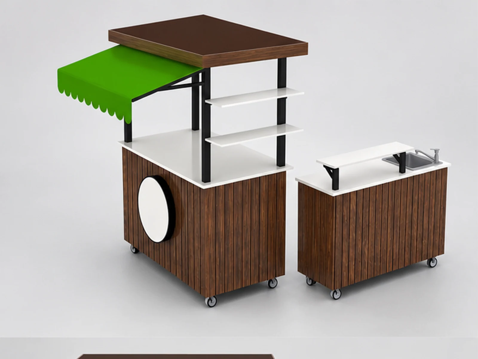 Flexiable mobile food cart wooden hand push trolley with wheels for sale main three-quarter view