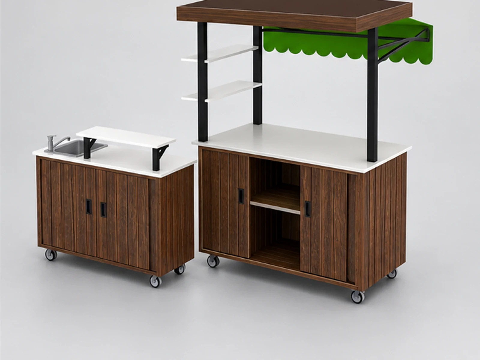 Flexiable mobile food cart wooden hand push trolley with wheels for sale staff-side equipment and storage view