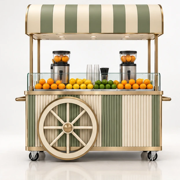 Fresh Citrus Juice Cart with Dual Juicer Stations customer-facing service and display view