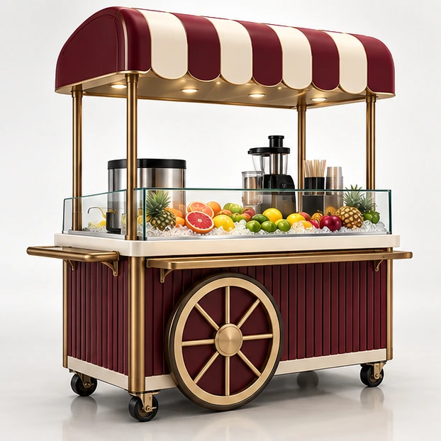 Fresh Fruit Juice Cart with Refrigerated Display and Serving Ledge main three-quarter product rendering