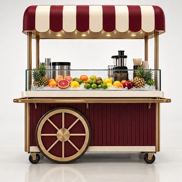 Fresh Fruit Juice Cart with Refrigerated Display and Serving Ledge customer-facing service and display view