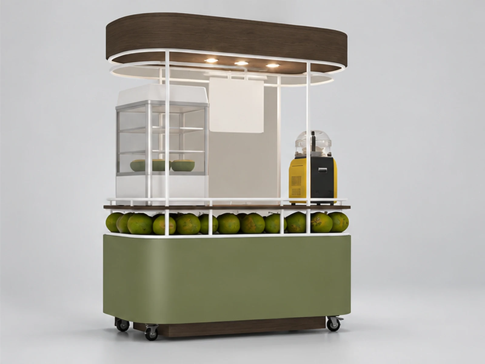 Hot Selling Juice Cart Juice Bar Counter in the Mall for Sale opposite angle and overall footprint