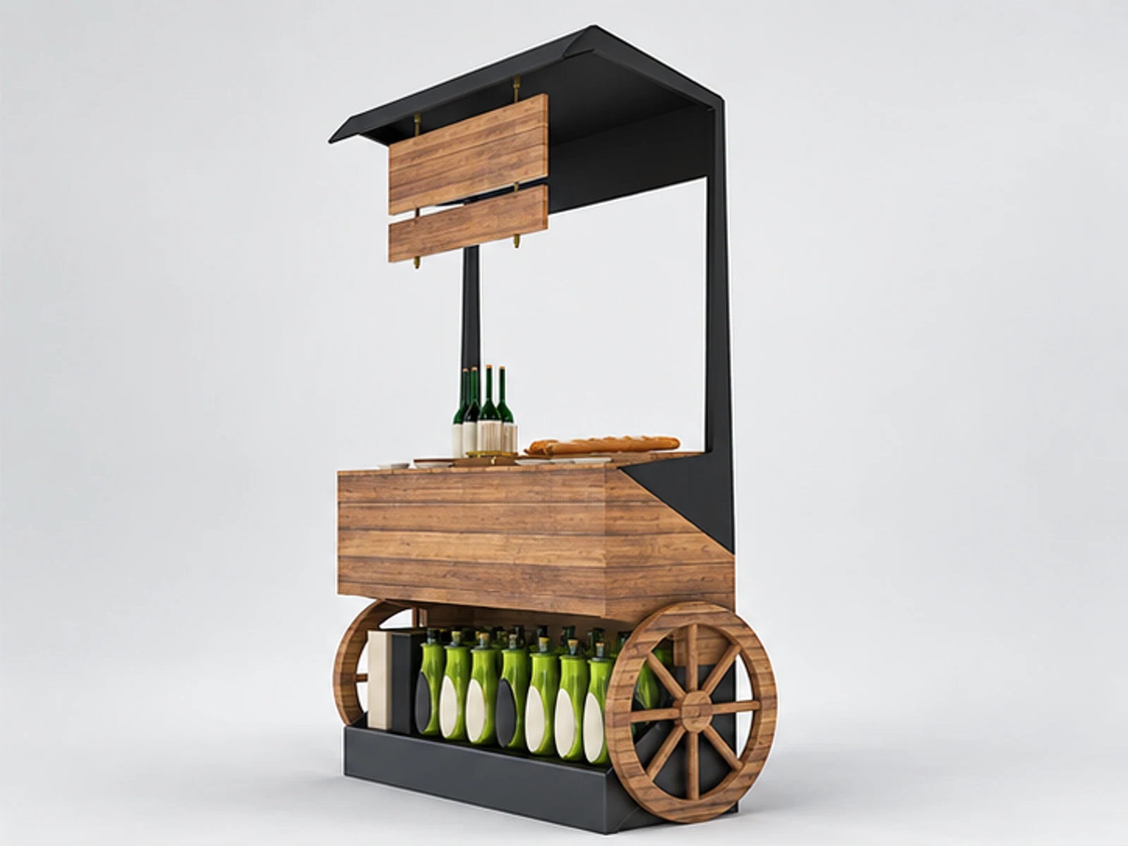 Juice Drink Display Booth Beverage bottle Drinks Display Showcase Beer Retail Cart opposite angle and overall footprint