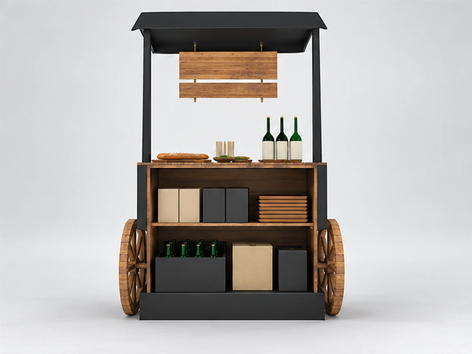 Juice Drink Display Booth Beverage bottle Drinks Display Showcase Beer Retail Cart staff-side equipment and storage view