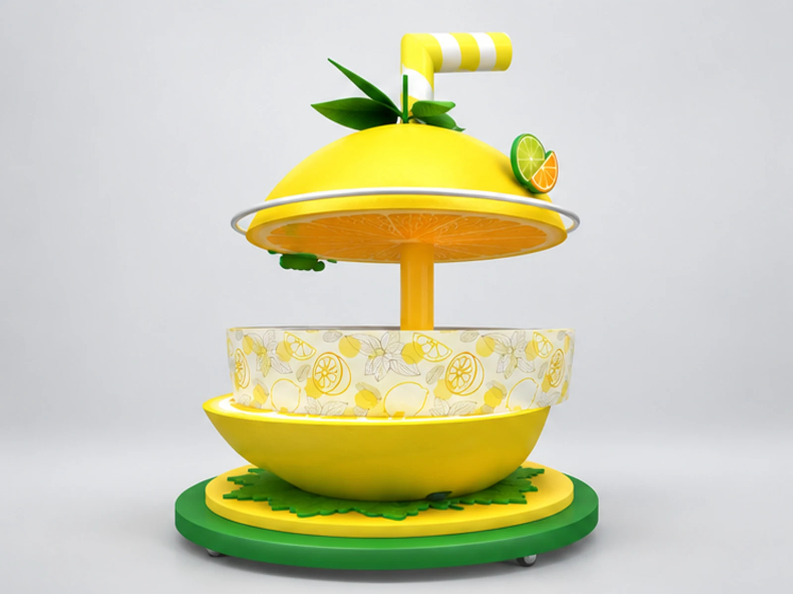 Lemon shape outdoor stand | attractive juice booth for sale main three-quarter view