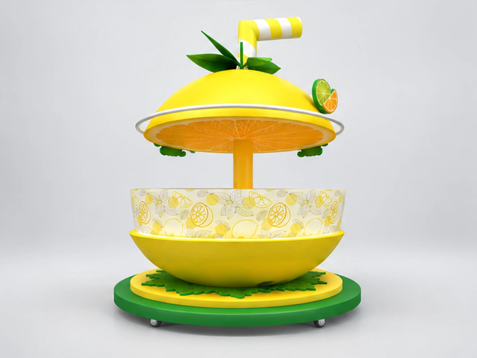 Lemon shape outdoor stand | attractive juice booth for sale customer-facing service and display view