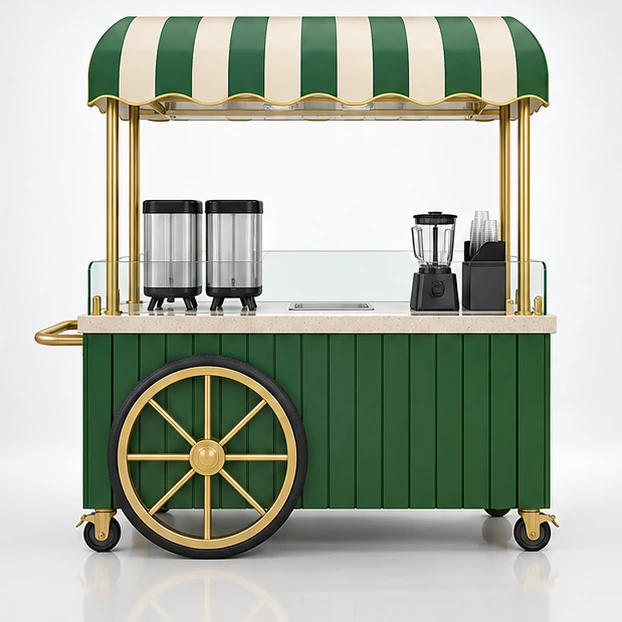 Outdoor Juice Cart with Canopy and Locking Wheels customer-facing service and display view