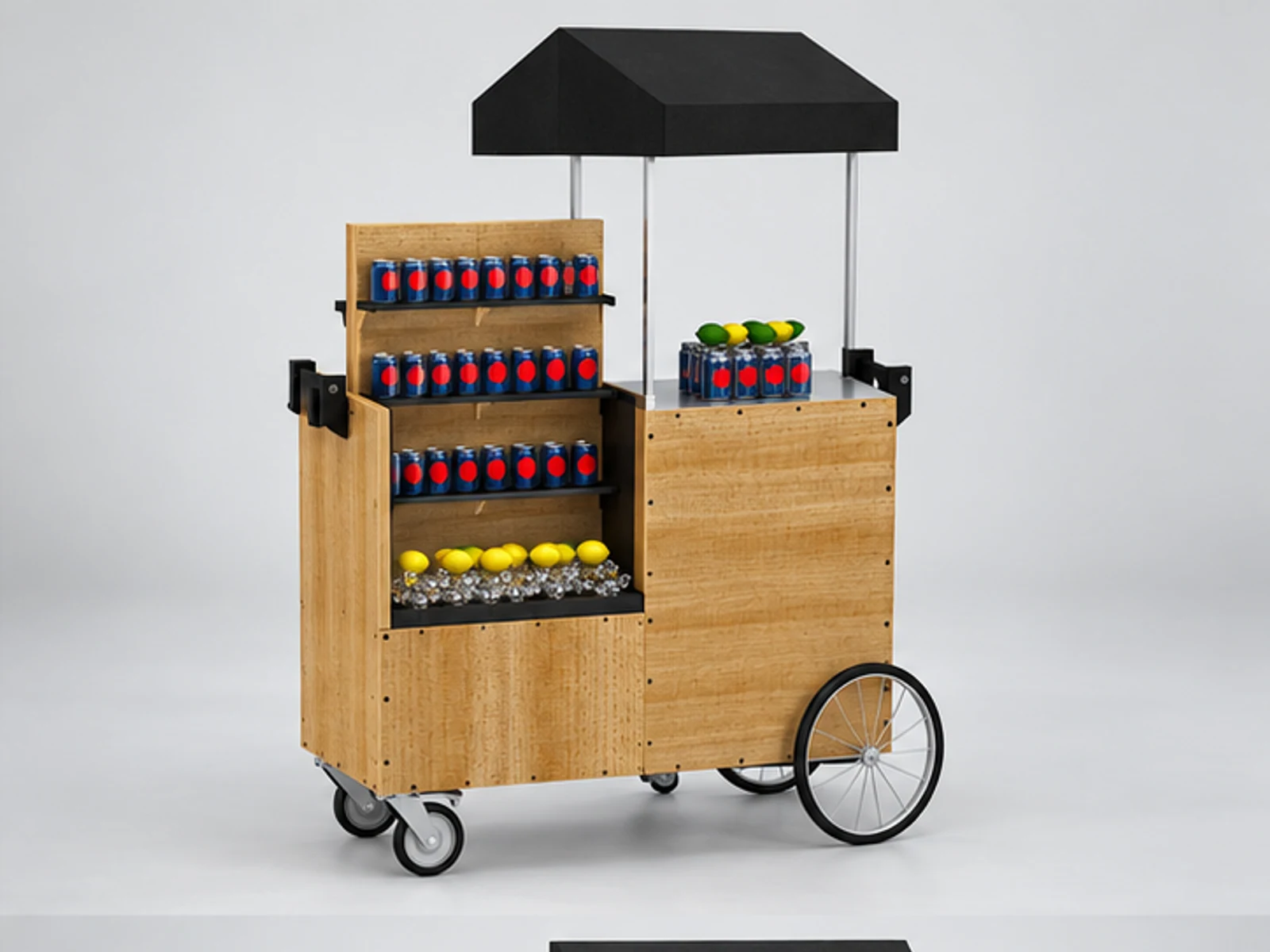 Portable Pepsi Beverage Display Cart Retail Juice Drinks Promotion Cart opposite angle and overall footprint