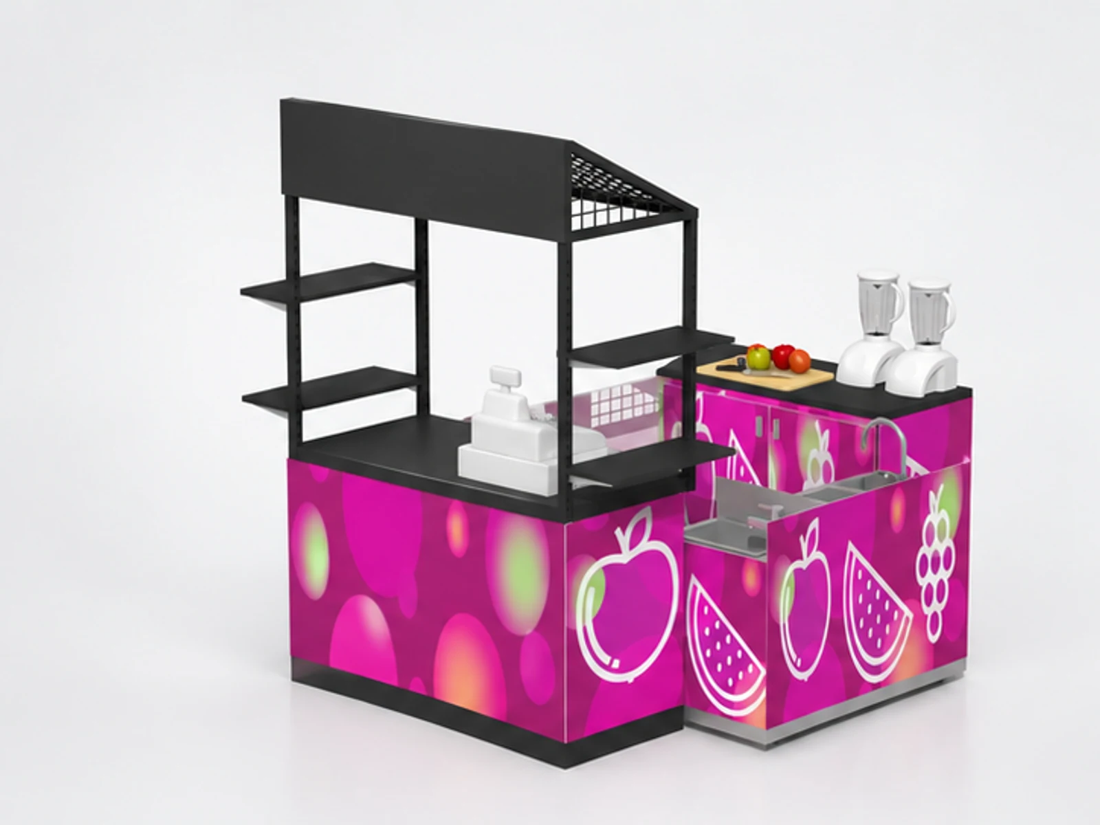 Shopping mall retail food booth customize juice cart design main three-quarter view