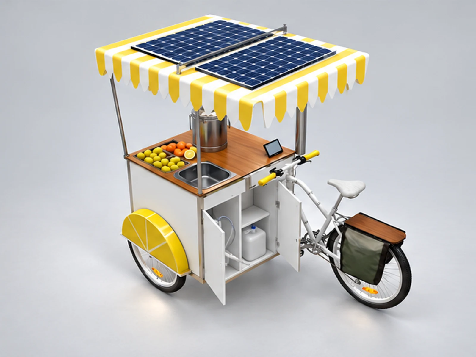 Small size outdoor juice cart | fresh fruit stand for sale staff-side equipment and storage view