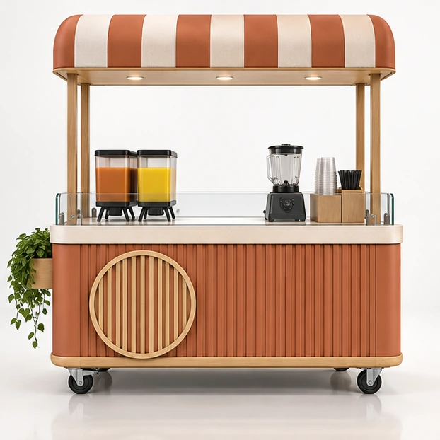 Smoothie and Juice Cart with Blender and Cold Storage customer-facing service and display view