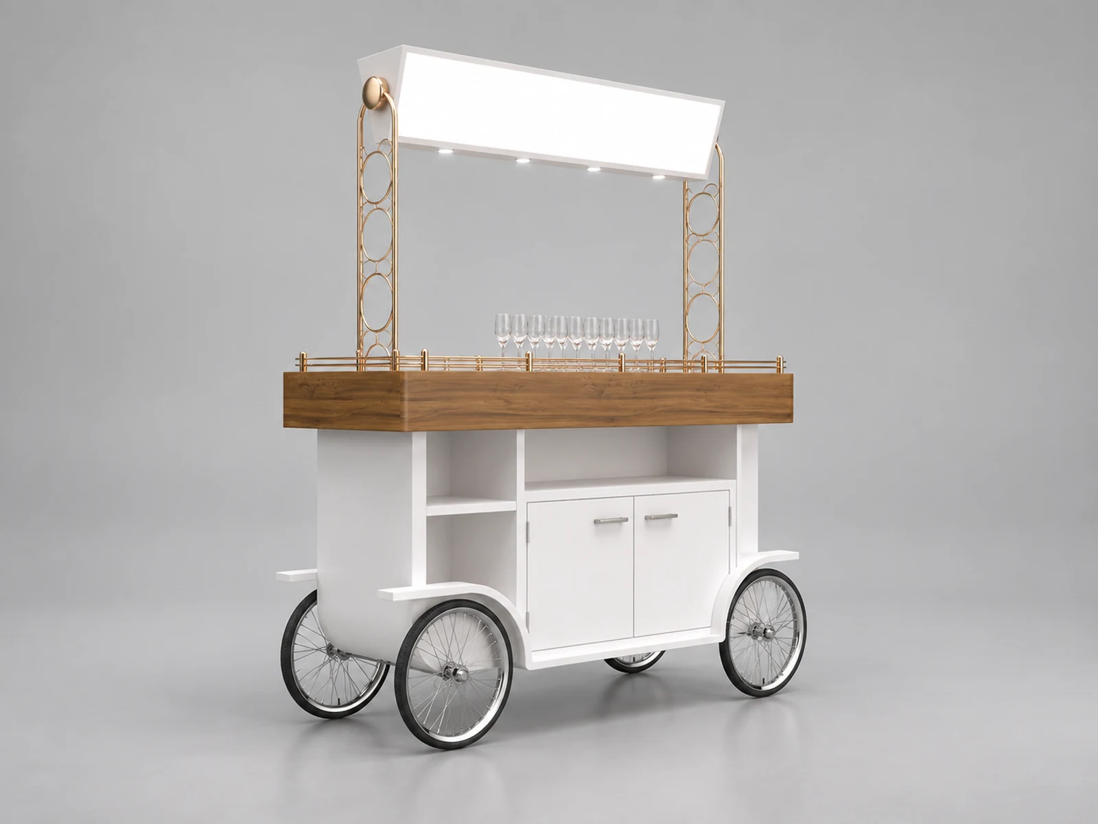 Street food booth mobile juice cart wine stall for sale staff-side equipment and storage view
