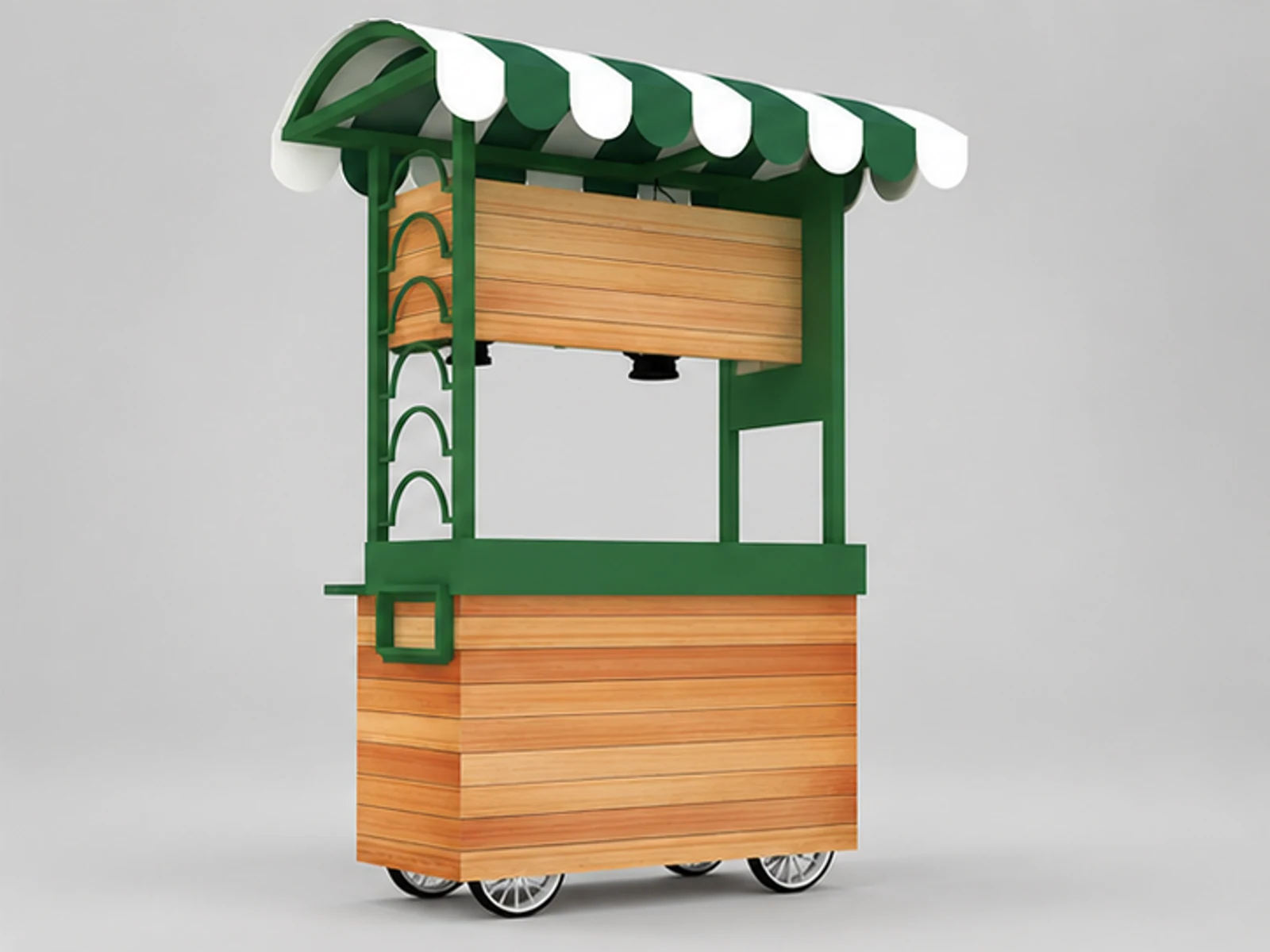 Street use mobile beverage cart outdoor tea trolley with wheels opposite angle and overall footprint