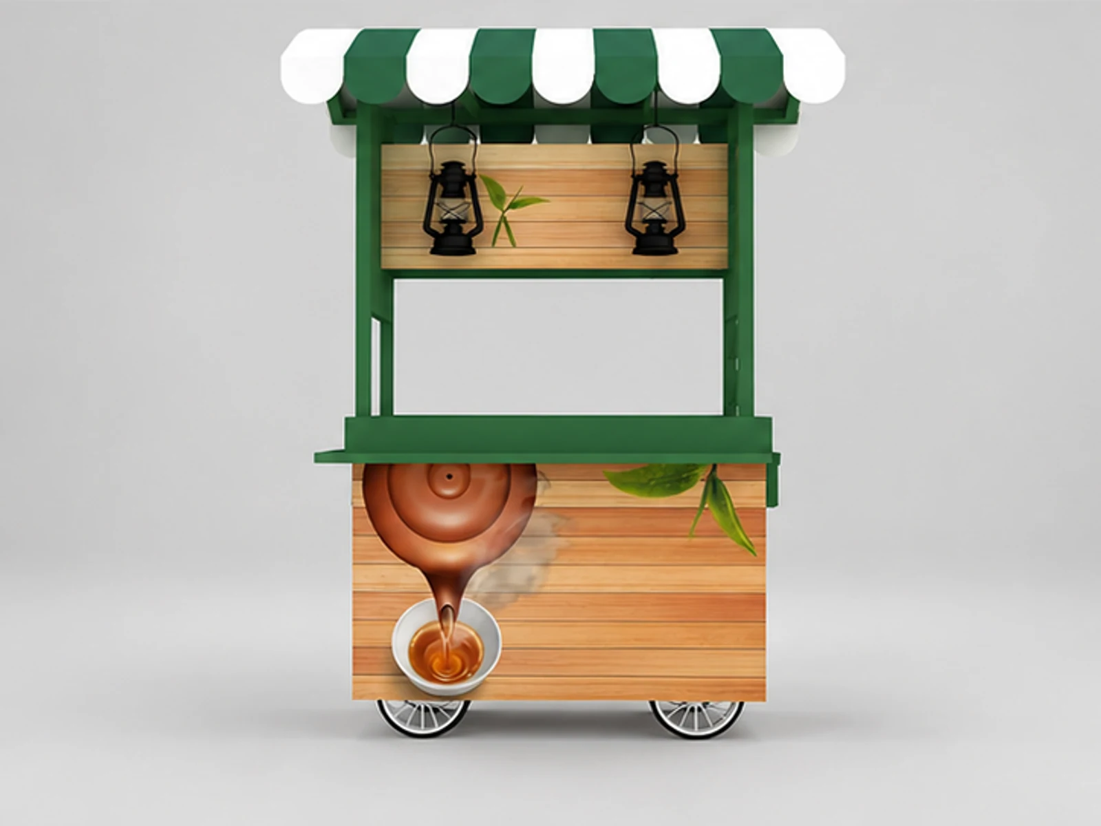 Street use mobile beverage cart outdoor tea trolley with wheels customer-facing service and display view