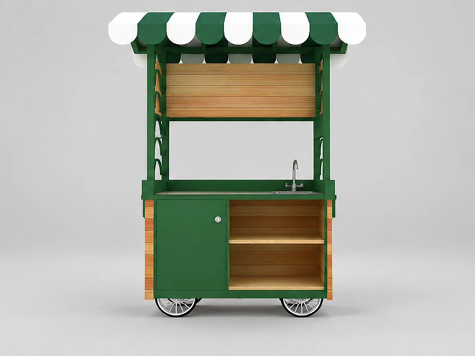 Street use mobile beverage cart outdoor tea trolley with wheels staff-side equipment and storage view