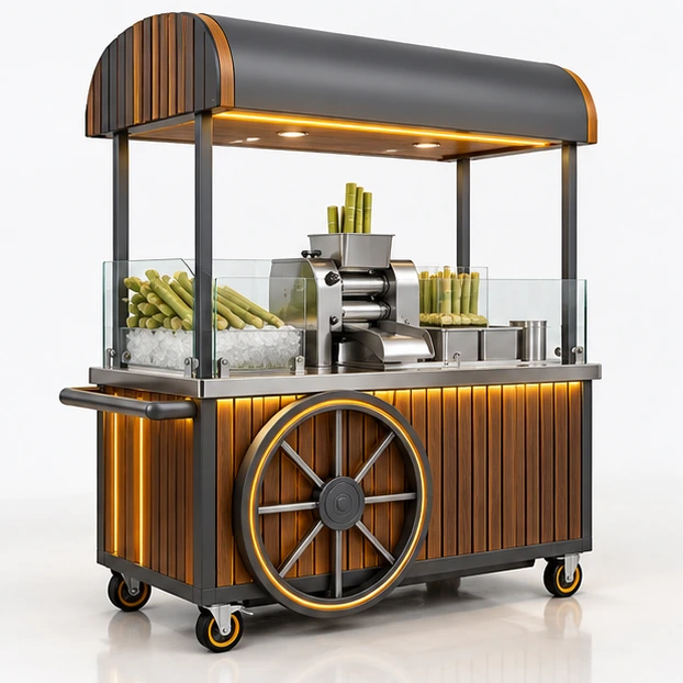 Sugarcane Juice Cart with Protected Pressing Station main three-quarter product rendering