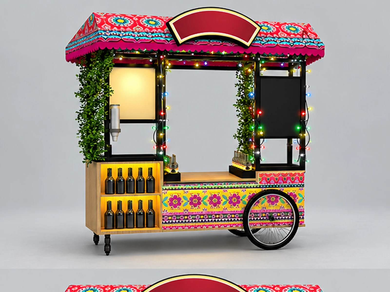 Unique Fresh Juice Liquor Cart Creative Portable Juice Bar Cart Design main three-quarter view
