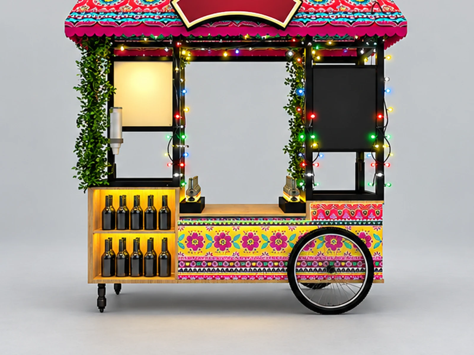 Unique Fresh Juice Liquor Cart Creative Portable Juice Bar Cart Design customer-facing service and display view