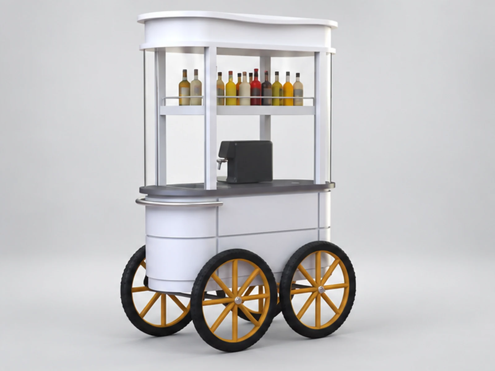Unique Outdoor Juice Cart Creative Cocktail Cart Design opposite angle and overall footprint