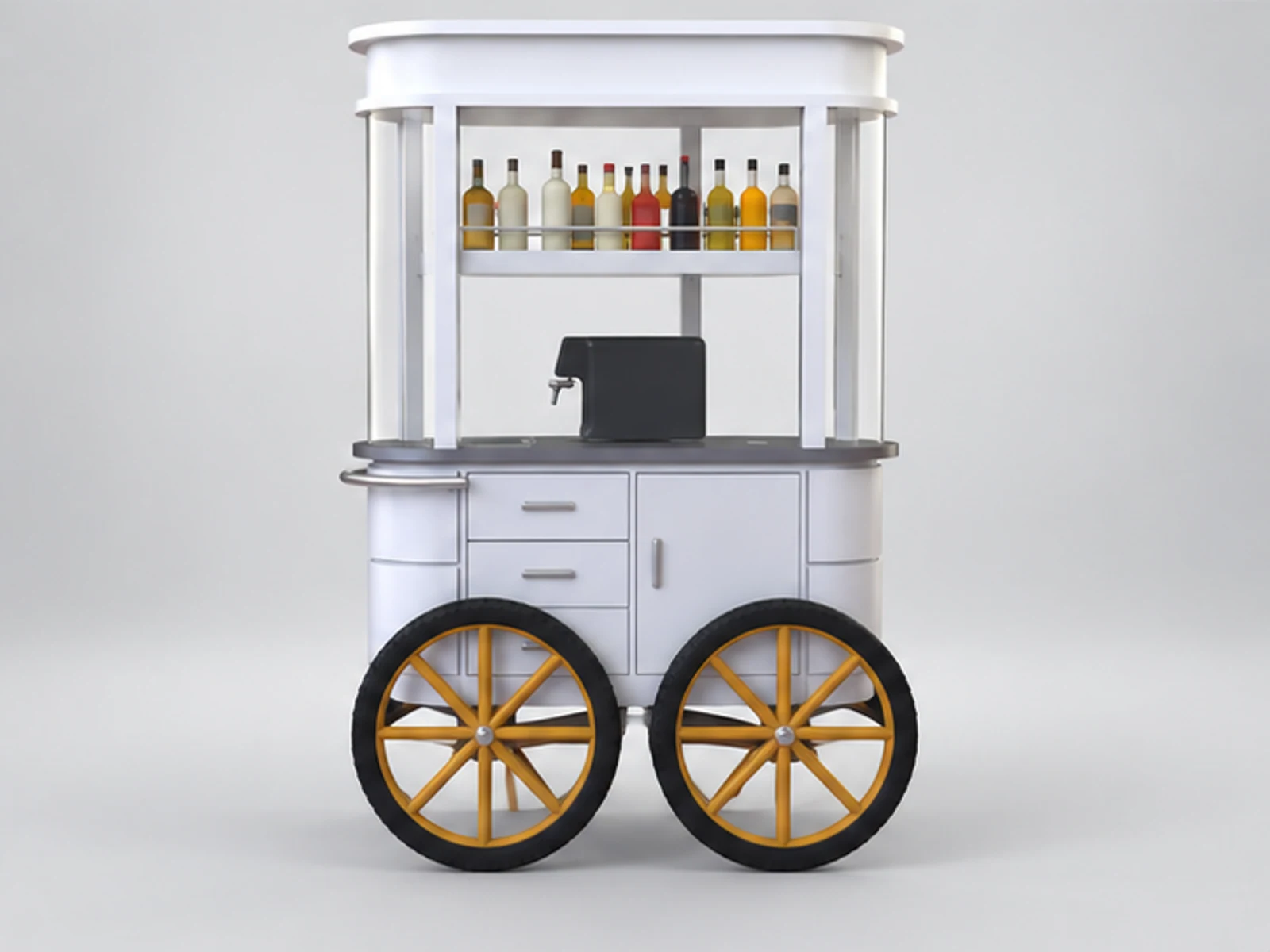 Unique Outdoor Juice Cart Creative Cocktail Cart Design staff-side equipment and storage view
