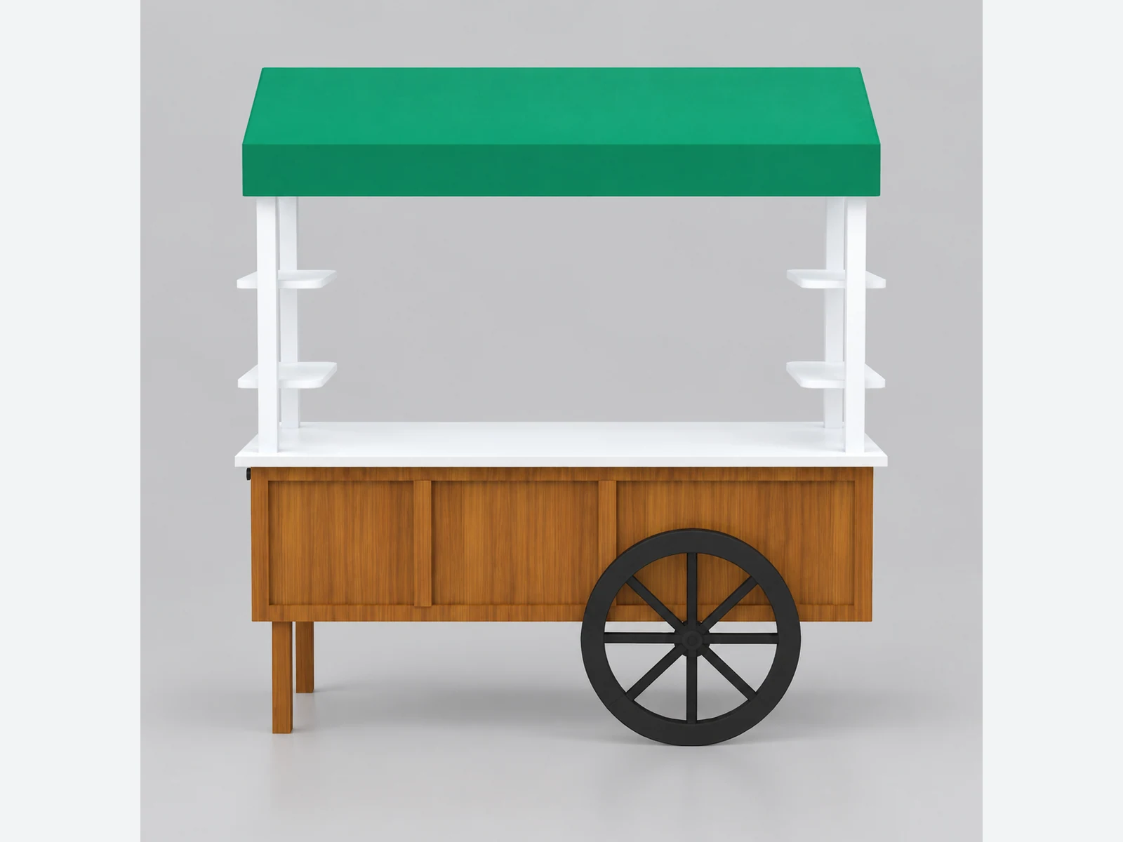 Wooden grain stand for display juice | outdoor retail juice cart customer-facing service and display view