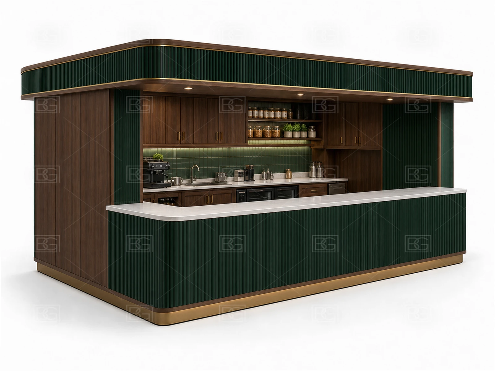 Bakery Kiosk Manufacturer - Emerald Green & Walnut Design with Modular Retail Display - view 04