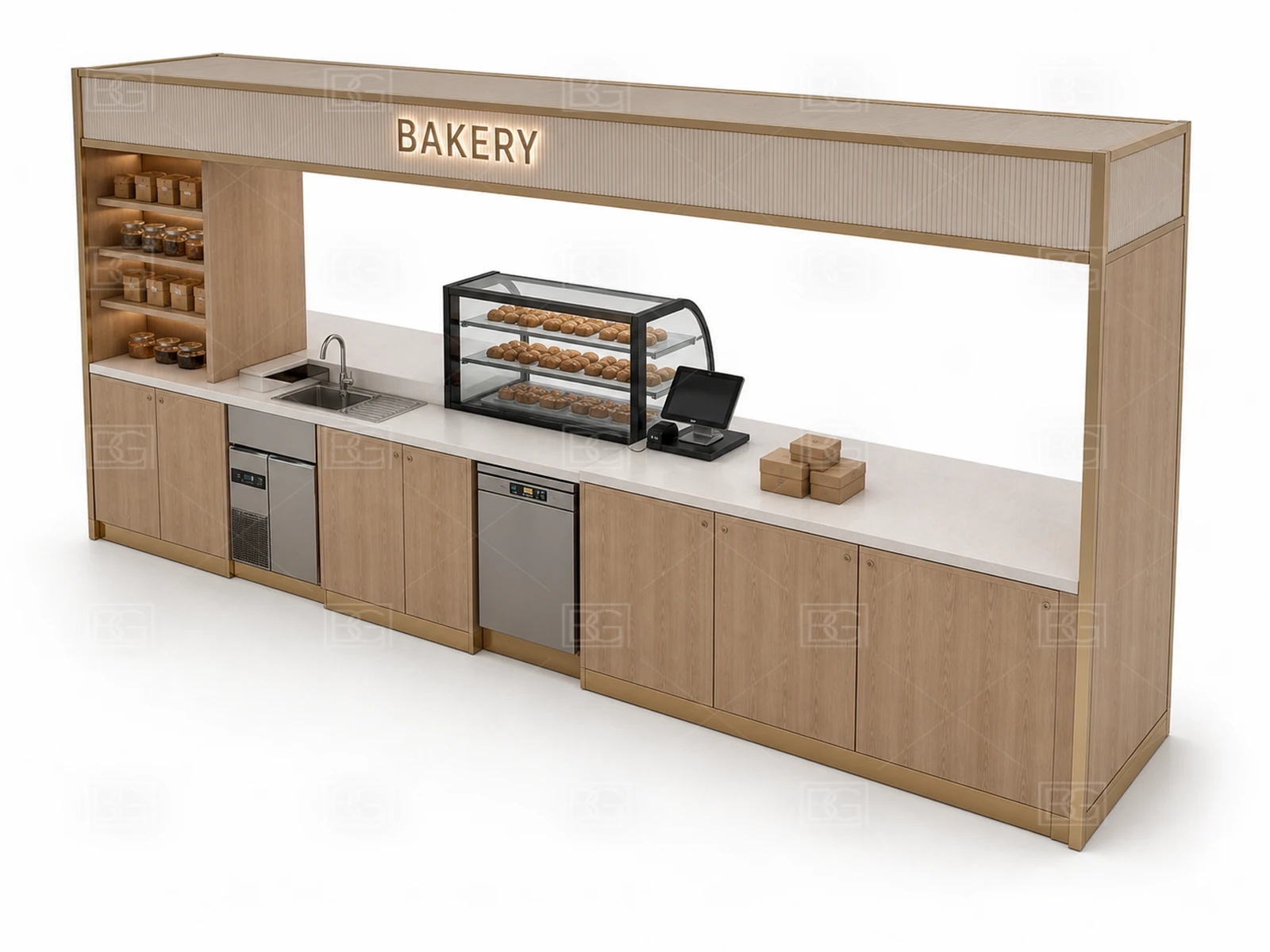 Bakery Kiosk Manufacturer - Nordic Oak Design with Wraparound Bread Display Counter - view 04