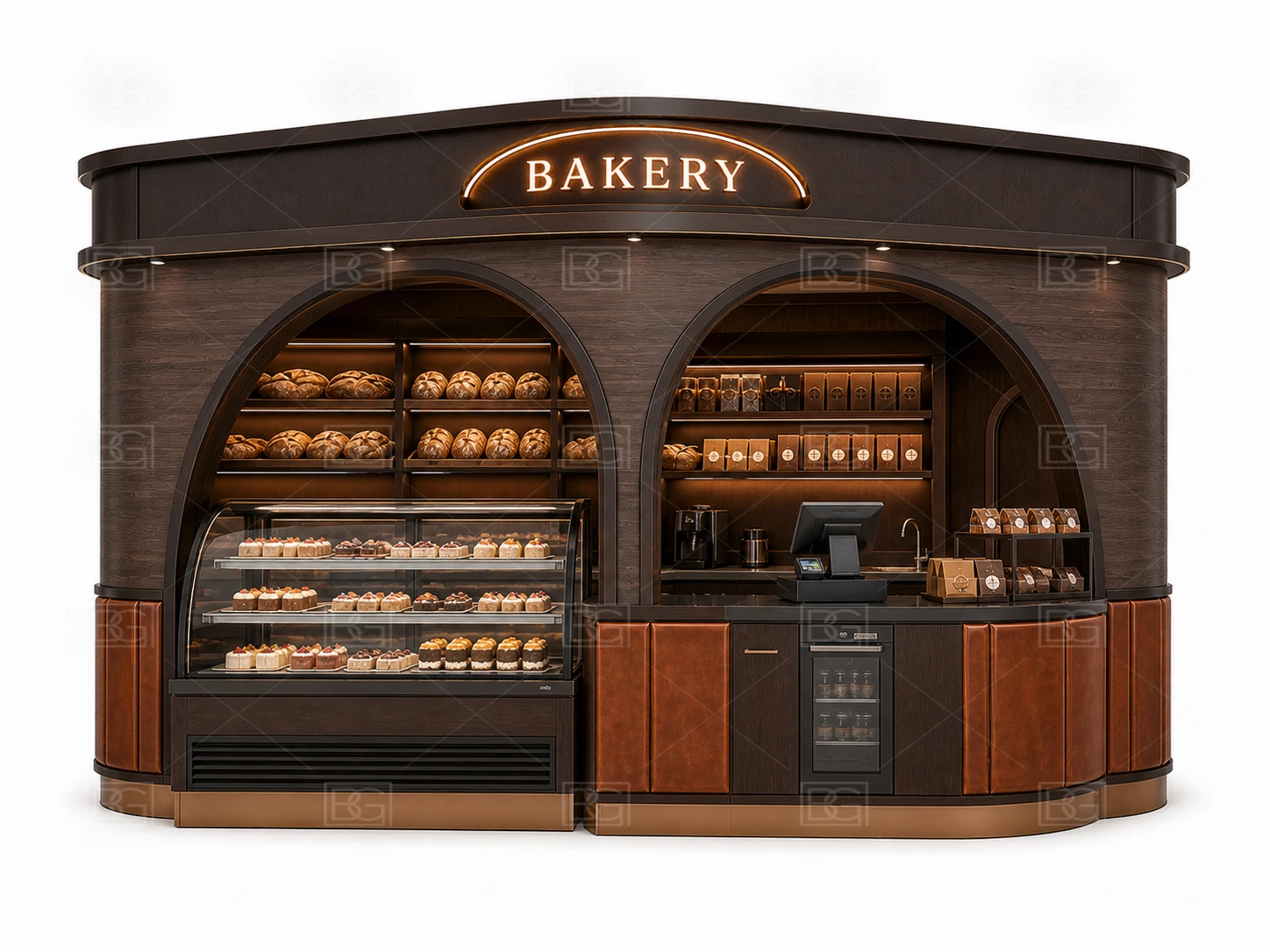 Chocolate Brown Boutique Bakery Kiosk for Sale with Open Octagonal Service Layout - view 02
