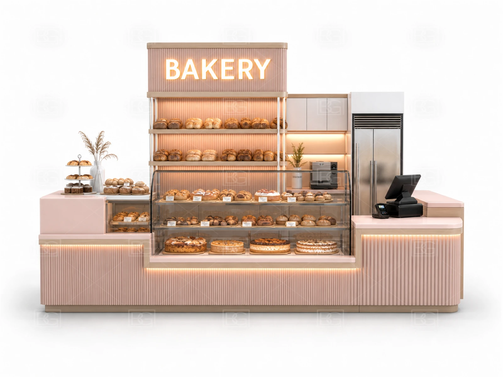 Custom Bakery Kiosk with Blush Pink Contemporary Finish & Four-Way Customer Access - view 02