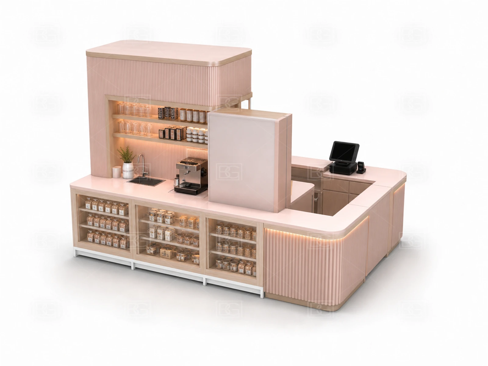 Custom Bakery Kiosk with Blush Pink Contemporary Finish & Four-Way Customer Access - view 04