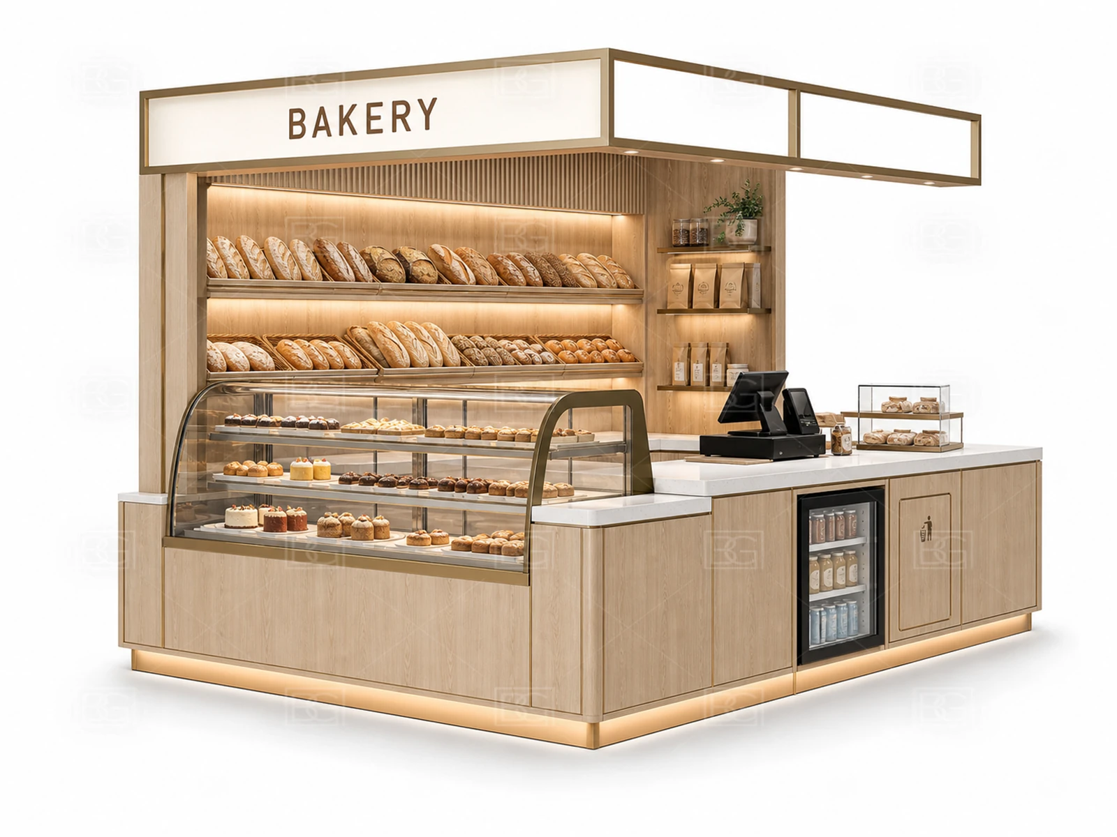 Wholesale Bread Kiosk with Nordic Oak Finish & Open Rear Service Access - view 01