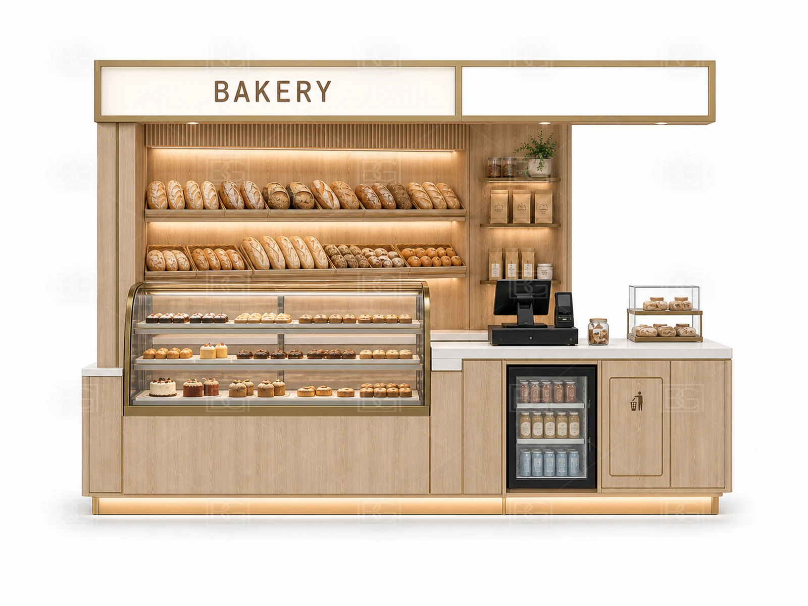 Wholesale Bread Kiosk with Nordic Oak Finish & Open Rear Service Access - view 02