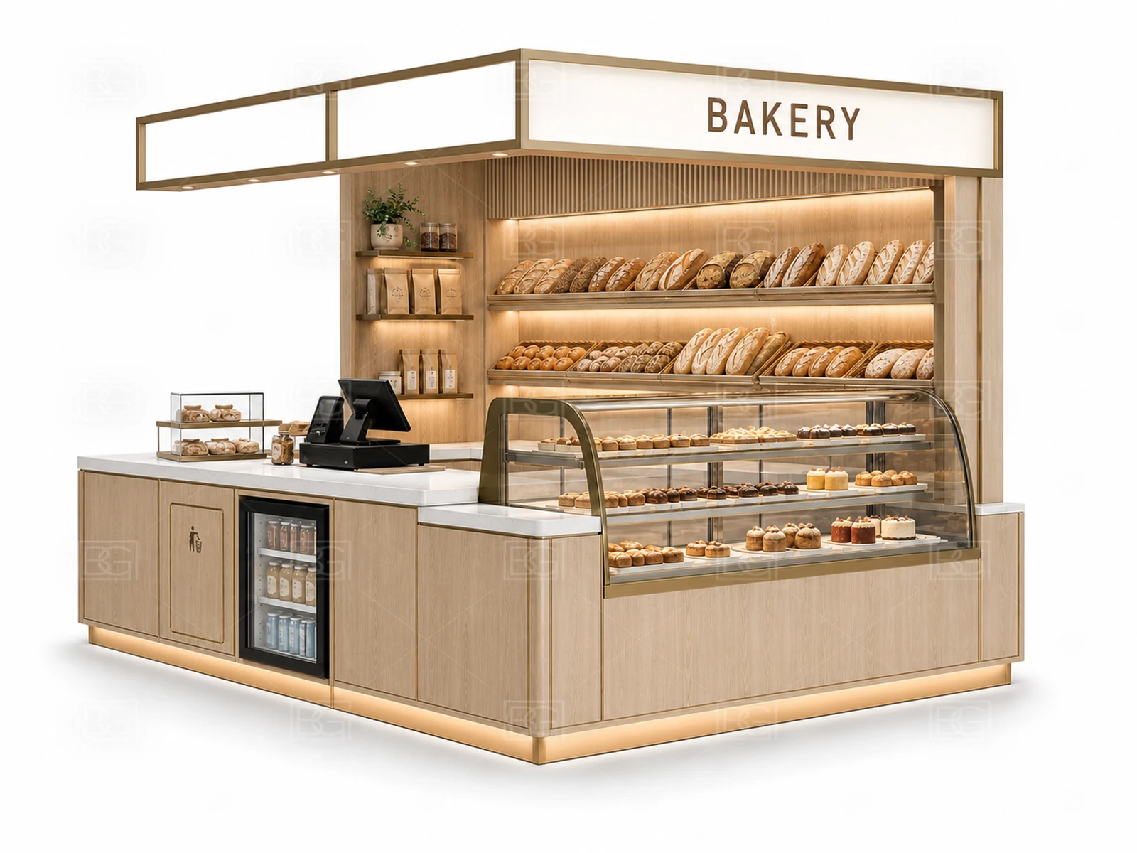 Wholesale Bread Kiosk with Nordic Oak Finish & Open Rear Service Access - view 03