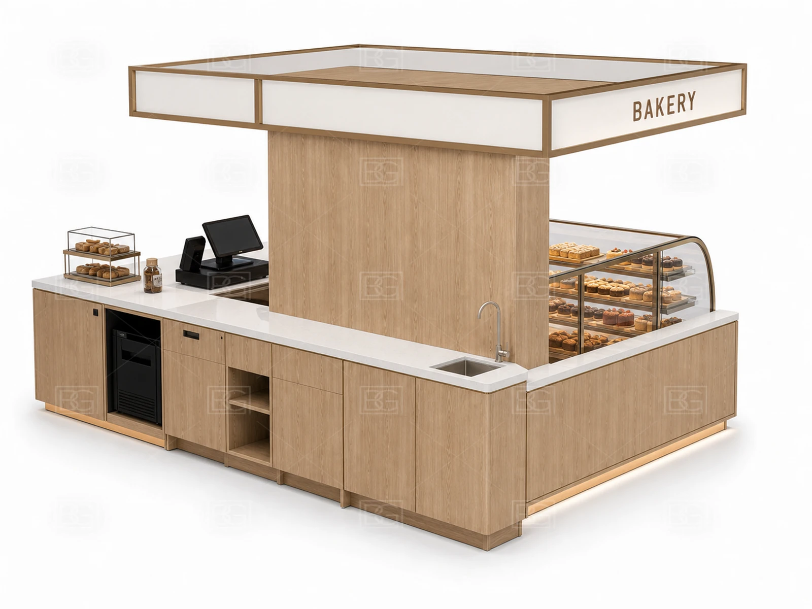 Wholesale Bread Kiosk with Nordic Oak Finish & Open Rear Service Access - view 04