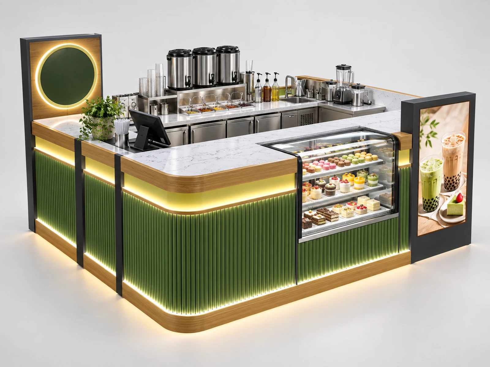 Bubble Tea and Dessert Kiosk with Chilled Showcase main three-quarter product view