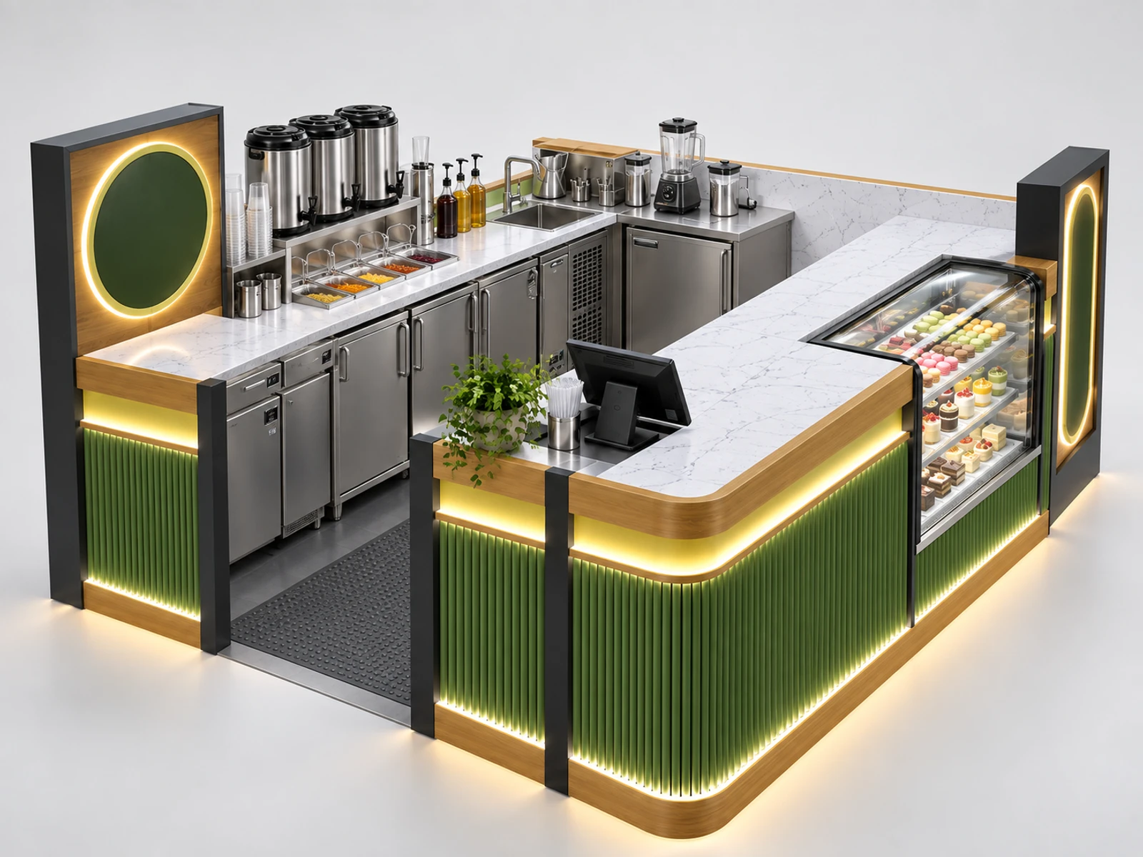 Bubble Tea and Dessert Kiosk with Chilled Showcase staff-side equipment, utilities, and storage view