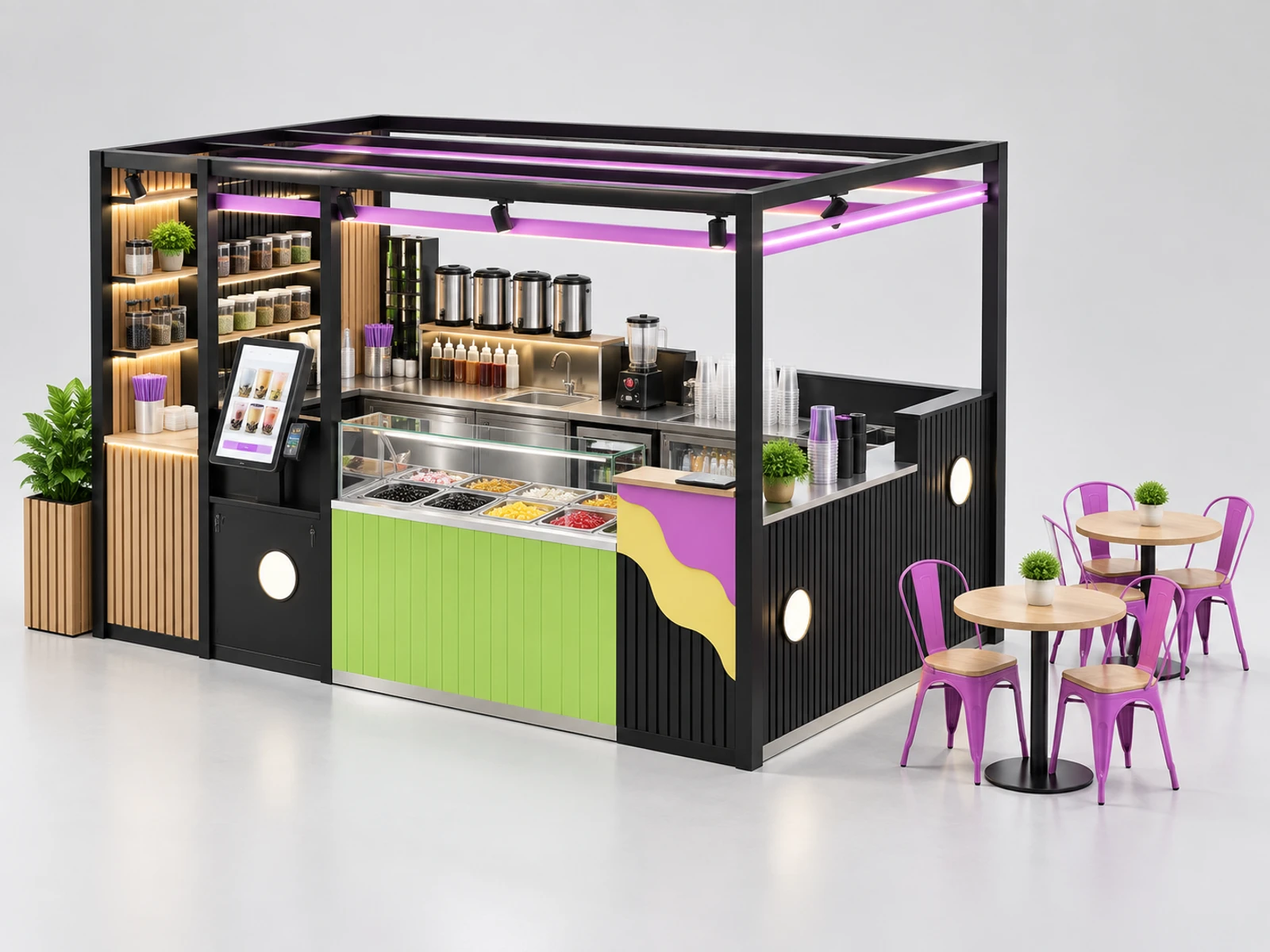 Bubble Tea Kiosk with Self-Order Screen main three-quarter product view