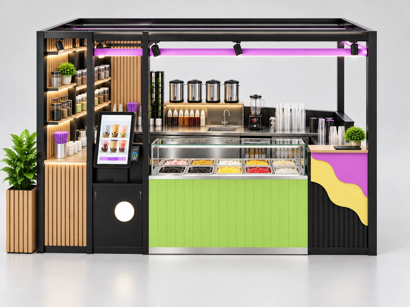 Bubble Tea Kiosk with Self-Order Screen customer-facing service and display detail