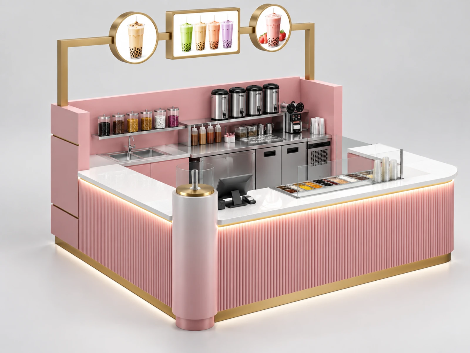 Compact Mall Bubble Tea Kiosk with One-Way Service Line main three-quarter product view