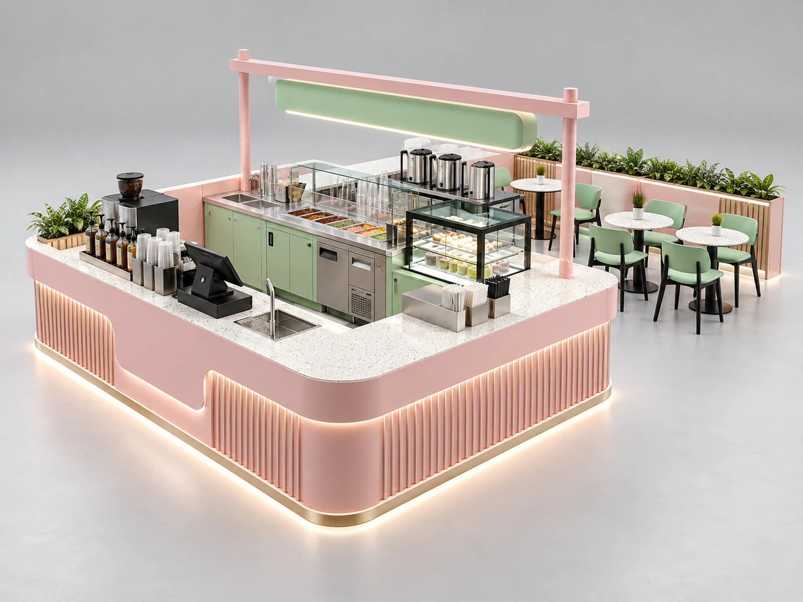 Franchise Bubble Tea Kiosk with Repeatable Modular Layout main three-quarter product view