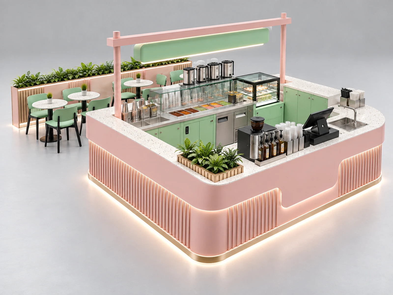 Franchise Bubble Tea Kiosk with Repeatable Modular Layout opposite angle showing the complete layout
