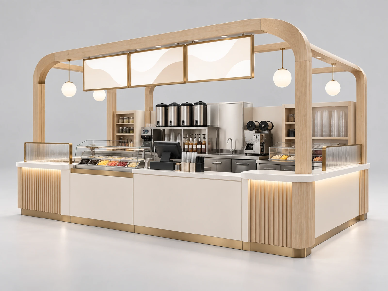 Modern Bubble Tea Kiosk with Dual Pickup Counters main three-quarter product view