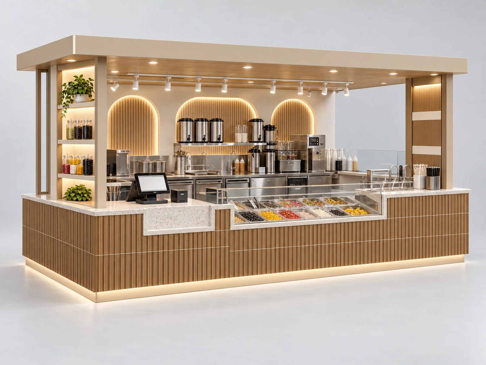 Open Bubble Tea Booth with Visible Topping Bar main three-quarter product view